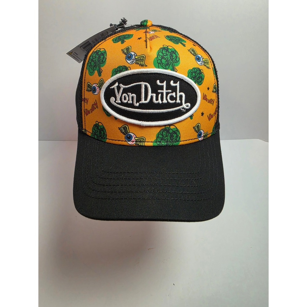 Von Dutch Flying Eyeball Trucker Hat Orange Black Mesh Snapback VDWB4H1073 NWT
